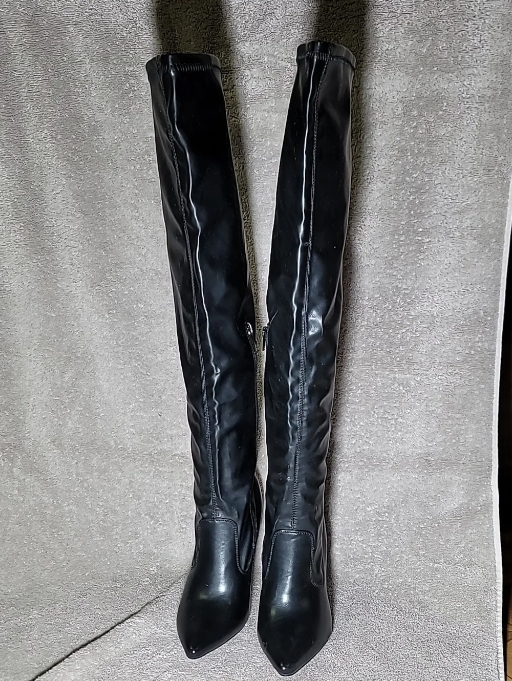 Chinese Laundry thigh high boots, stiletto heels, pointy toes, size 8.5